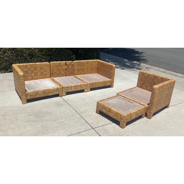 Vintage Rattan Basketweave Sectional Sofa, Billy Baldwin Style For Sale - Image 9 of 14