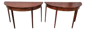 Antique 19th C Sheraton Mahogany Console Tables Pair–Solid Wood Hall Side Tables
