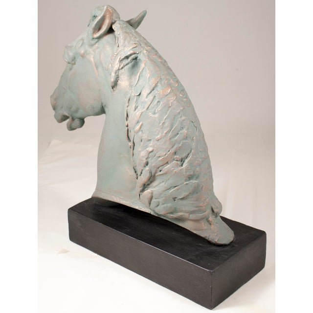 Green Verde Horse Head Sculpture on Black Base Attribute to Paul Wayland Bartlett For Sale - Image 8 of 9