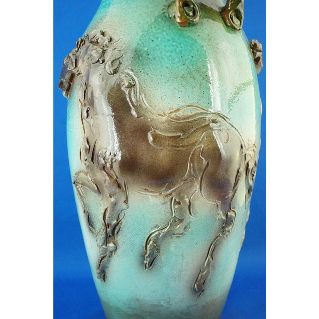 Large Futuristic Modern Majolica Vase with Horses Relief by Umberto Ghersi, Albisola, Italy, 1950s For Sale - Image 16 of 18