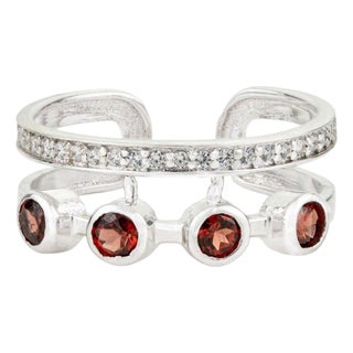 Natural Garnet Open Cuff Ring With Zircon Accents Size 7 For Sale
