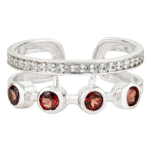 Natural Garnet Open Cuff Ring With Zircon Accents Size 7 For Sale