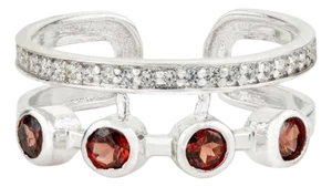 Natural Garnet Open Cuff Ring With Zircon Accents Size 7