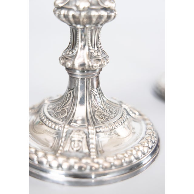 Silver Antique Neoclassical Style English Silver Plate Candlesticks - a Pair For Sale - Image 8 of 9