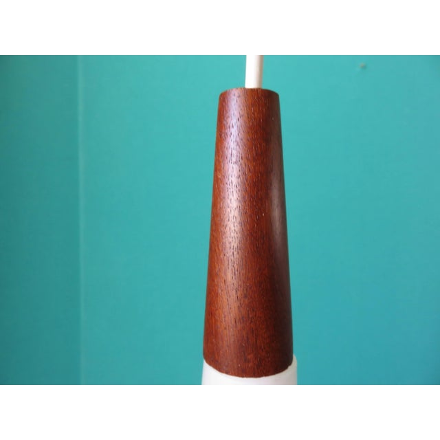 Opaline Glass and Teak Pendant Lamps from Horn Collection, 1950s, Set of 2 For Sale - Image 4 of 7