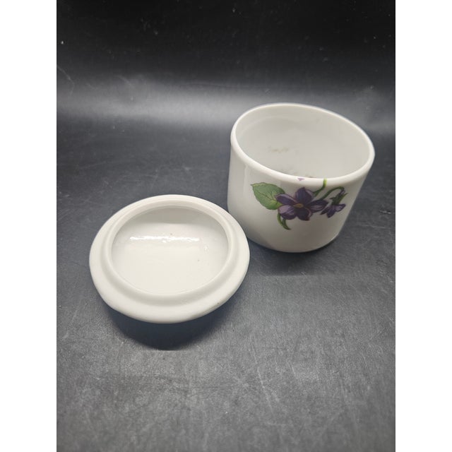 American Vintage Small Covered Pill/Trinket Jar/Jewelry Box With Purple Violets For Sale - Image 3 of 3