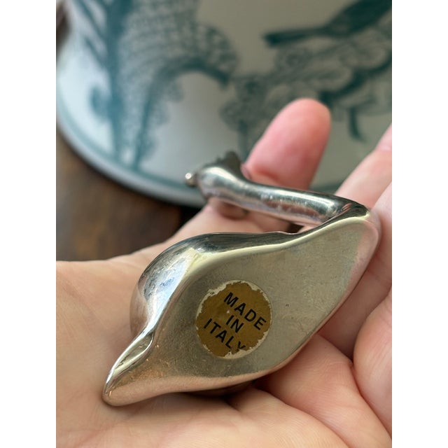 Mid-Century Modern Late 20th Century Miniature Whimsical Italian Silver Tone Snail Figurine With Crystal Made in Italy For Sale - Image 3 of 6