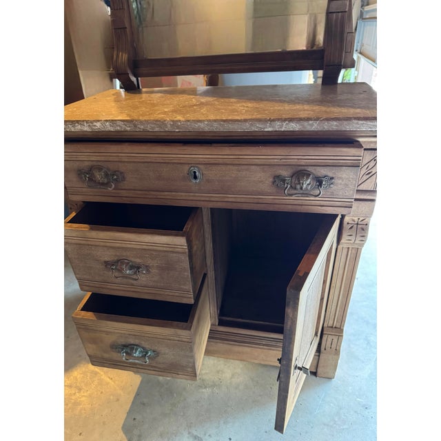 Antique European Walnut Rose Marble-Top Dresser With Mirror, C. Late 19th Century For Sale - Image 10 of 11