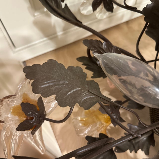 Burnt Umber Vintage Three Light Oil Rubbed Bronze Flush Mount With Glass Flowers For Sale - Image 8 of 11