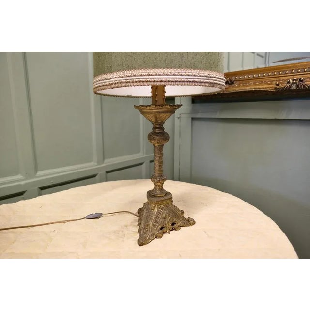 Antique French Gothic Brass Table Lamps, 1900, Set of 2 For Sale - Image 9 of 10