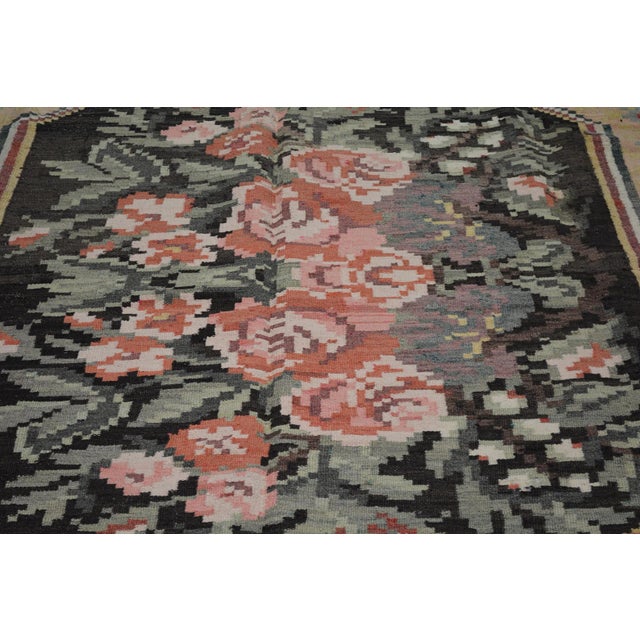 Shabby Chic Vintage Bessarabian Floral Hand Made Organic Wool Natural Color Kilim,6'7"x9' For Sale - Image 3 of 6
