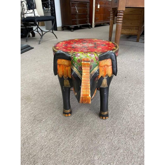 Indian Vintage Handpainted Solid Wooden Elephant FootStool, 15 Inches Tall, Indian Style For Sale - Image 3 of 8