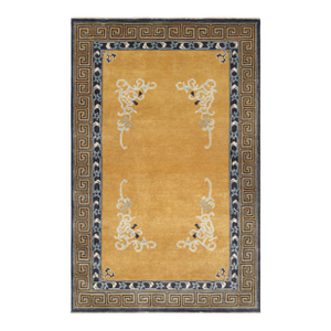 Rug & Kilim’s Chinese Art Deco Style Rug in Amber Gold With Floral Patterns