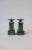 A beautiful pair of small well vintage dark green and black marble, column design, candlestick holders with brass top, in...