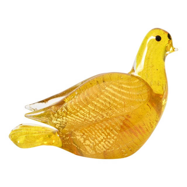 Yellow and Gold Glass Bird Figurine from Murano, 1960s For Sale