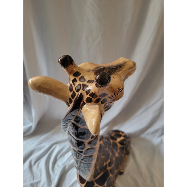 1970s Mid-Century Large Glazed Ceramic Seated Giraffe Figure For Sale - Image 4 of 11