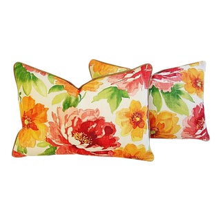 Floral & Scalamandre Velvet Feather/Down Lumbar Accent Pillows 26" X 18" - Pair For Sale