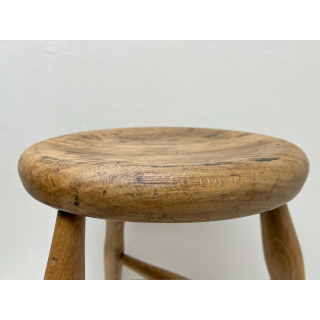 Mid-Century Modern French Wooden Workshop Stool, 1940s For Sale - Image 6 of 10