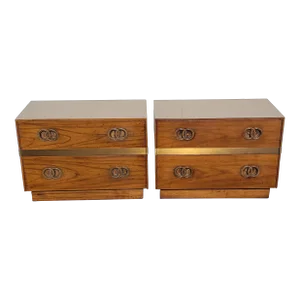 Heritage Regency Walnut Drawers Chests Night Tables, Circa 1950s, a Pair