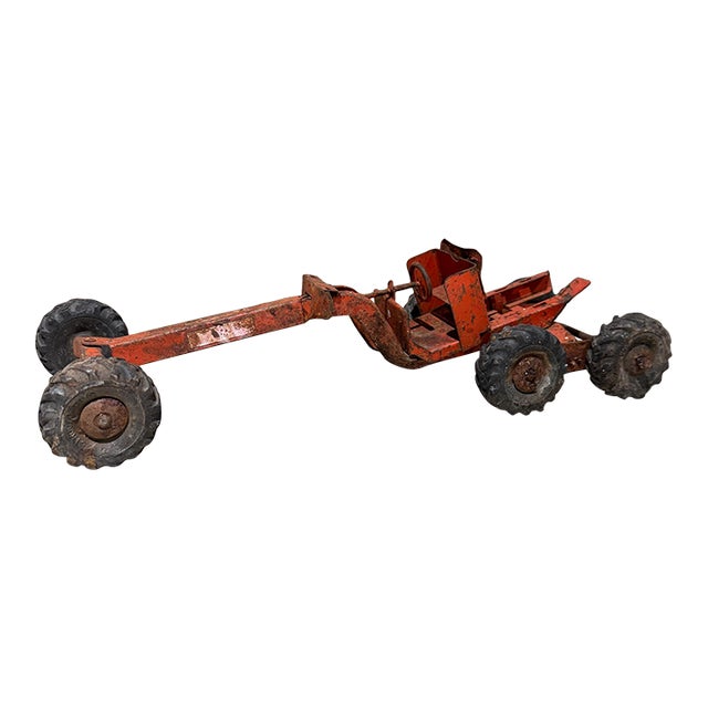 Vintage 1940s–1950s Structo Pressed Steel Orange Road Grader Toy For Sale