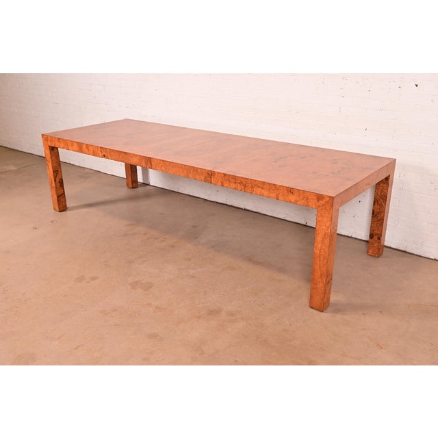 Milo Baughman for Thayer Coggin Mid-Century Modern Burl Wood Parsons Extension Dining Table, Newly Refinished For Sale - Image 15 of 15