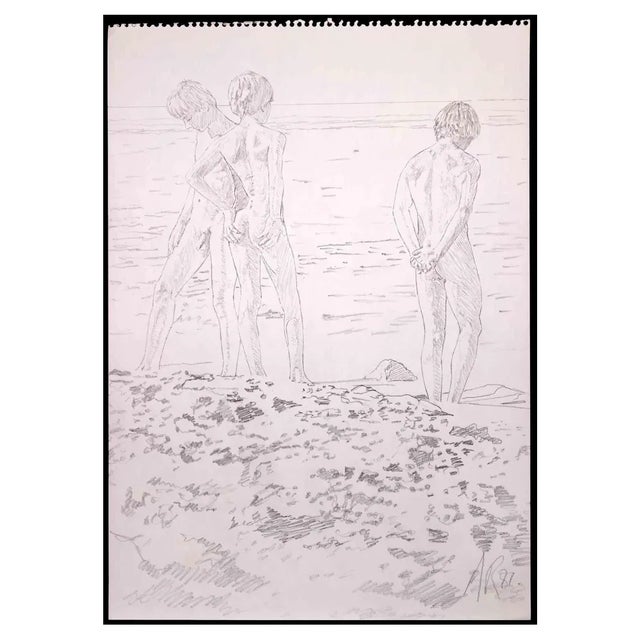 Anthony Roaland, Teens at the Beach, Original Drawing, 1982 For Sale