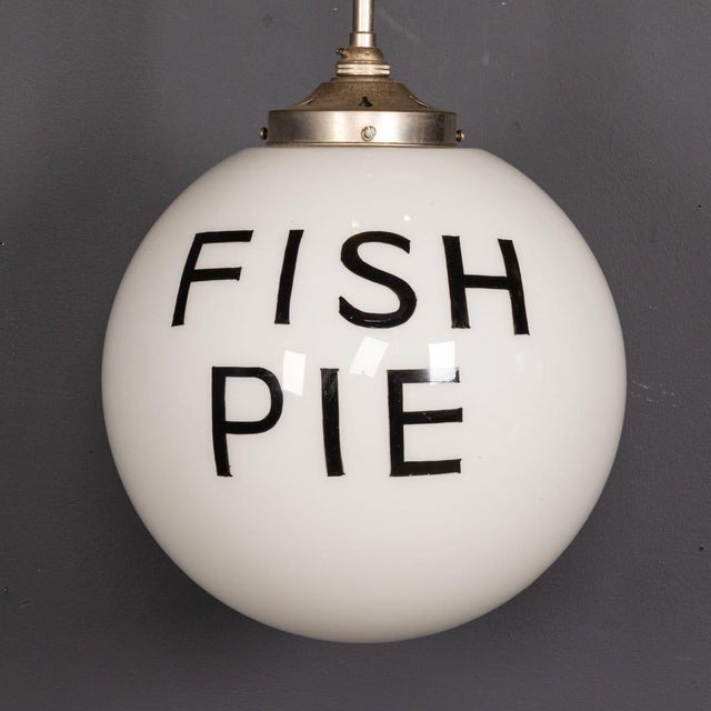 1930s White Opaline Grocery Pendant Lights, 1930s, Set of 3 For Sale - Image 5 of 15