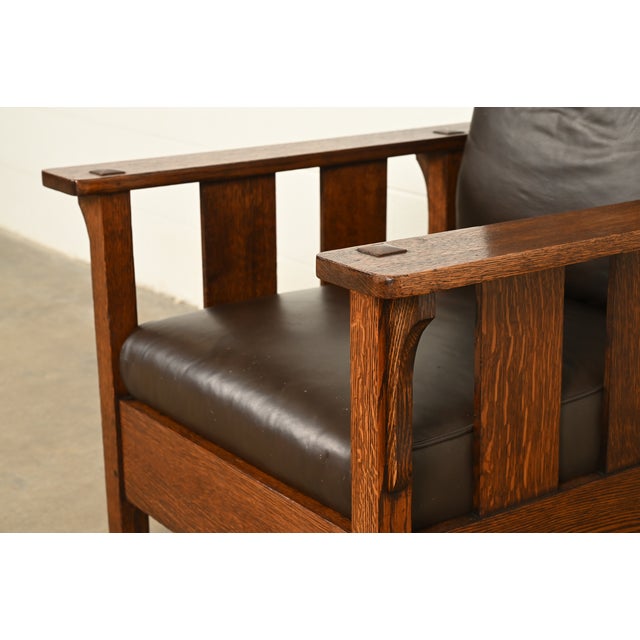 Lifetime Furniture Antique Mission Oak Arts & Crafts Reclining Morris Lounge Chair, Circa 1910 For Sale - Image 9 of 15