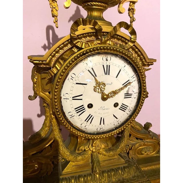 19th Century French Napoleon III Ormolu Table/Mantle Clock With Candelabras - 3 Piece Set For Sale - Image 9 of 12