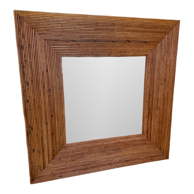 Large Vintage Split Bamboo Wall Mirror | Coastal, Hollywood Regency & British Colonial Style For Sale