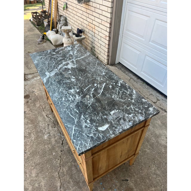 Early 19th Century French 19th Century Louis XVI Bleached Chestnut Marble Top Commode For Sale - Image 5 of 12