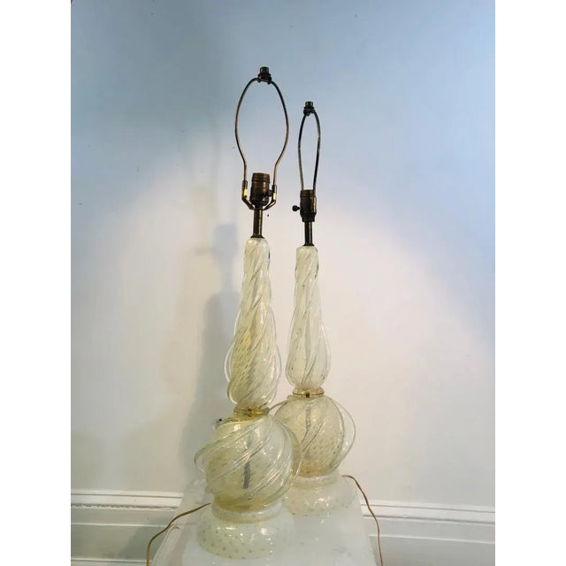 Murano Lamps With Gold Flaked Seguso Handblown Glass - a Pair For Sale - Image 9 of 11