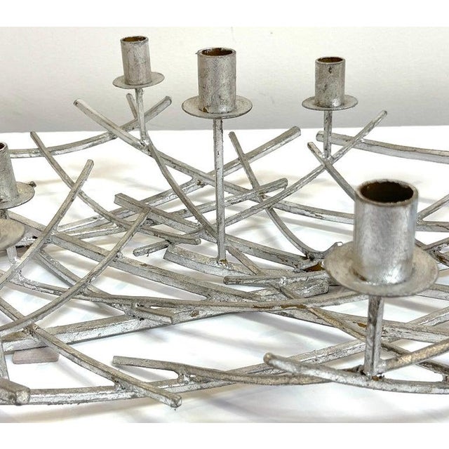 Late 20th Century 12 Light French Modern Kinetic Silvered Metal Candelabra Centerpiece For Sale - Image 6 of 12
