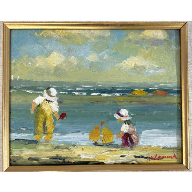 Traditional Original Signed Framed Oil Painting on Canvas Depicting a Beach Day For Sale - Image 3 of 15