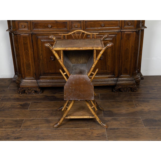 English 1900 Bamboo Side Table with Chinoiserie Decor and Rattan Accents For Sale In Atlanta - Image 6 of 12