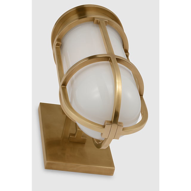 2020s Chapman & Myers for Visual Comfort Signature Gracie Tall Bracketed Sconce in Antique-Burnished Brass with White Glass For Sale - Image 5 of 10