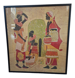 Hamidi, Figurative Scene, 1970, Batik Painting on Fabric