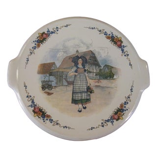 12" French Serving Platter Handled Plate Sarreguemines Obernai Henri Loux Signed France For Sale