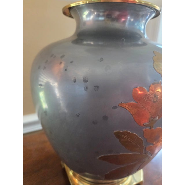 Gray Vintage Pewter, Copper & Brass Asian Chinoiserie Ginger Jar Table Lamp For Sale - Image 8 of 12