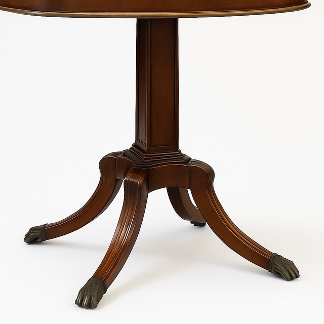 Traditional Pair of Early 20th Century Sheraton-Style Mahogany Pedestal Side Tables With Brass Paw Feet For Sale - Image 3 of 5