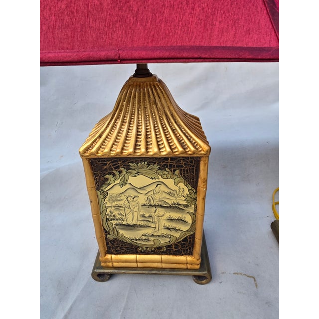 Gold 1950s Japanese Style Lamps - Pair For Sale - Image 8 of 10
