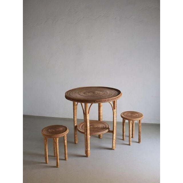Brown Vintage Table Set in Woven Wicker, 1980s, Set of 3 For Sale - Image 8 of 8