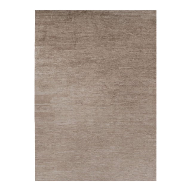 Rug & Kilim’s Oversized Modern Textural Rug in Brown, White and Beige Striae - 12x17 For Sale