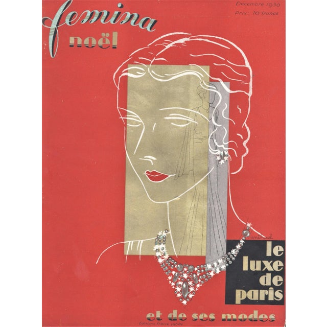 1930s 1930 French Art Deco Femina Fashion Magazine Cover Print, Matted For Sale - Image 5 of 5