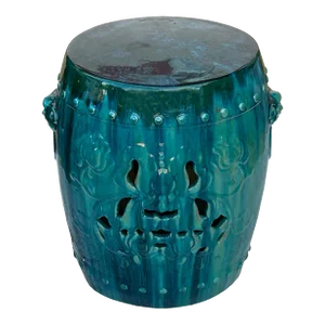 Asian Green Turquoise Glaze Round Lotus Pattern Ceramic Garden Stool Table