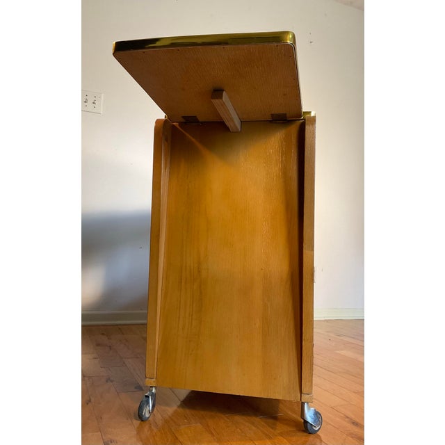 Brown Vintage 1950s Rolling Buffet Bar Cart Server Oak Drop Leaves For Sale - Image 8 of 12