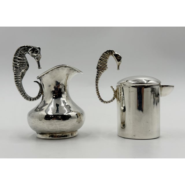 1950s 1950s Los Castillo Taxco Seahorse Silver Plate Creamer & Sugar Set For Sale - Image 5 of 18