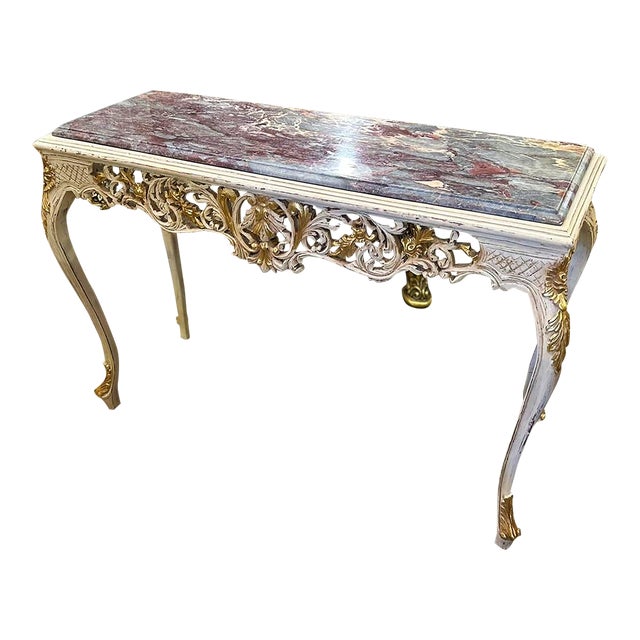 French Style Table French Console Table White Marble Topped For Sale