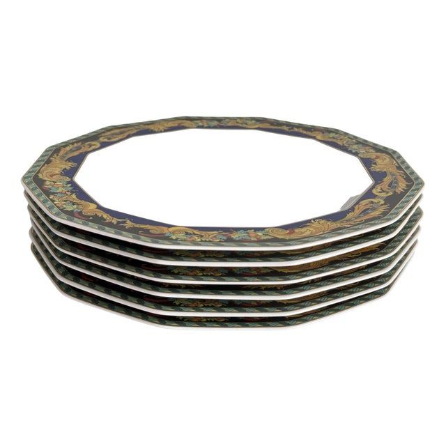 Le Roi Soleil Rim Salad Plates by Versace for Rosenthal, 1990s, Set of 6 For Sale