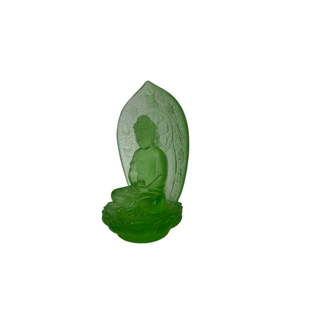 Crystal Glass Mint Green Mandala Gautama Amitabha Shakyamuni Statue For Sale - Image 10 of 10